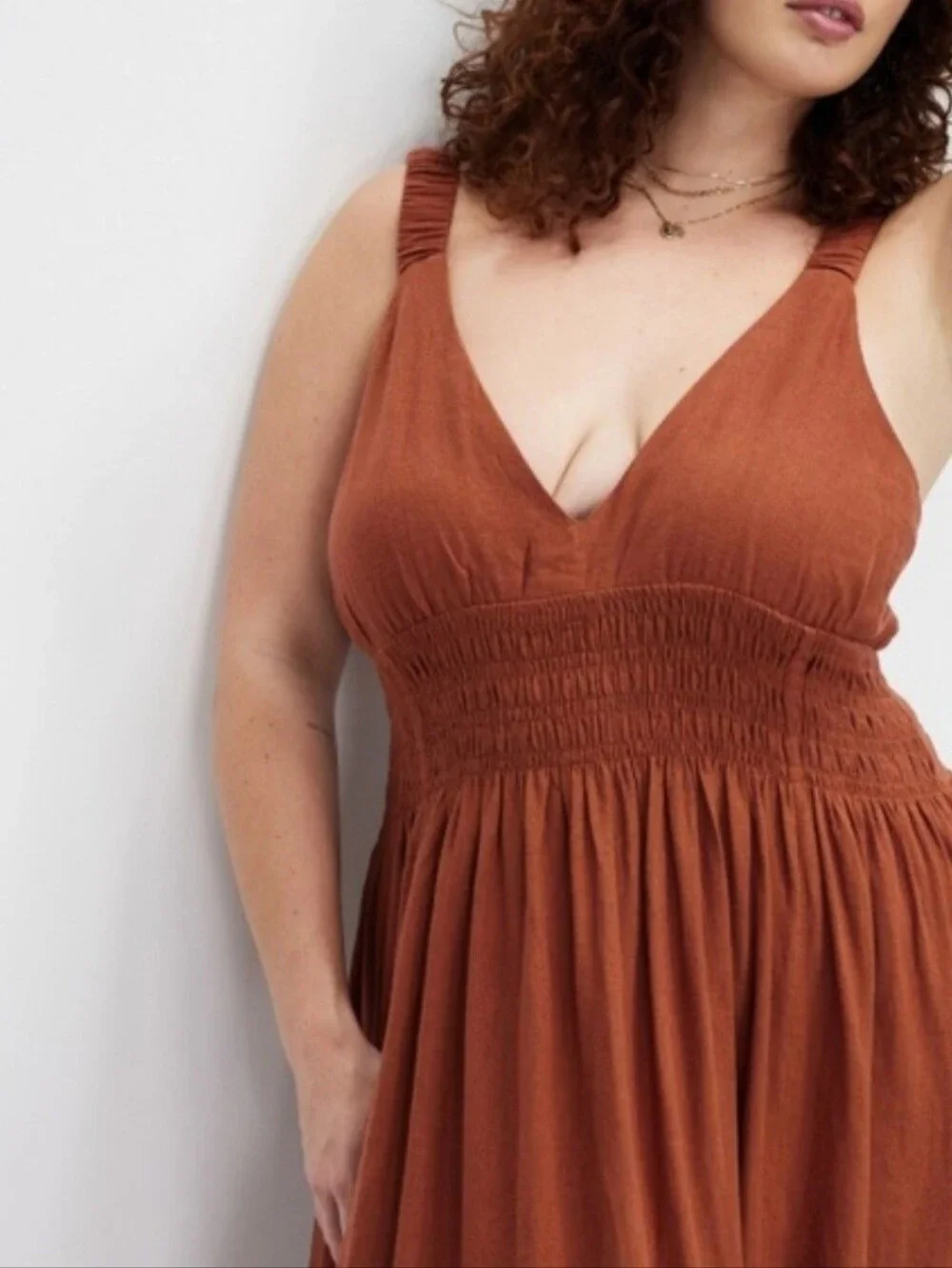 Abercrombie & Fitch Linen Blend Plunge Maxi Dress Large Tall NWT Rust Brown